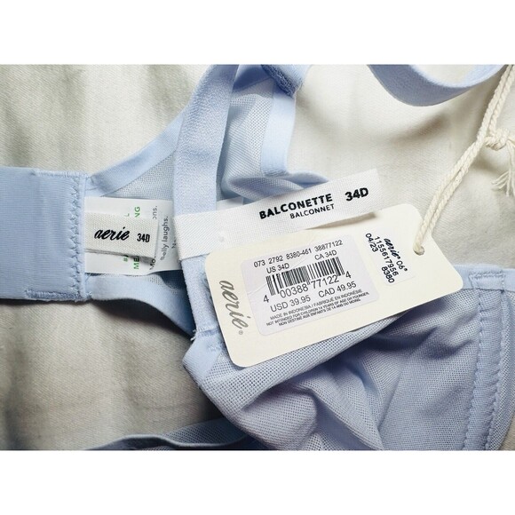 AERIE SMOOTHEZ Sheer Unlined Underwired Pale Blue Balconette Bra 34D NWT - Picture 4 of 6